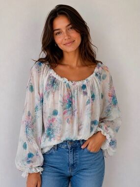 Le Ragazze Floral Smocked Top in Pastel Multi